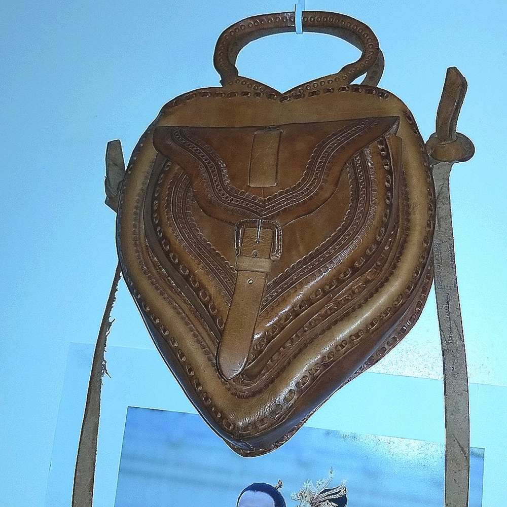 Vintage Handmade Leather Bag Merida, Yuc. Mexico 1994 Lt Brown  56" Tie-On Strap